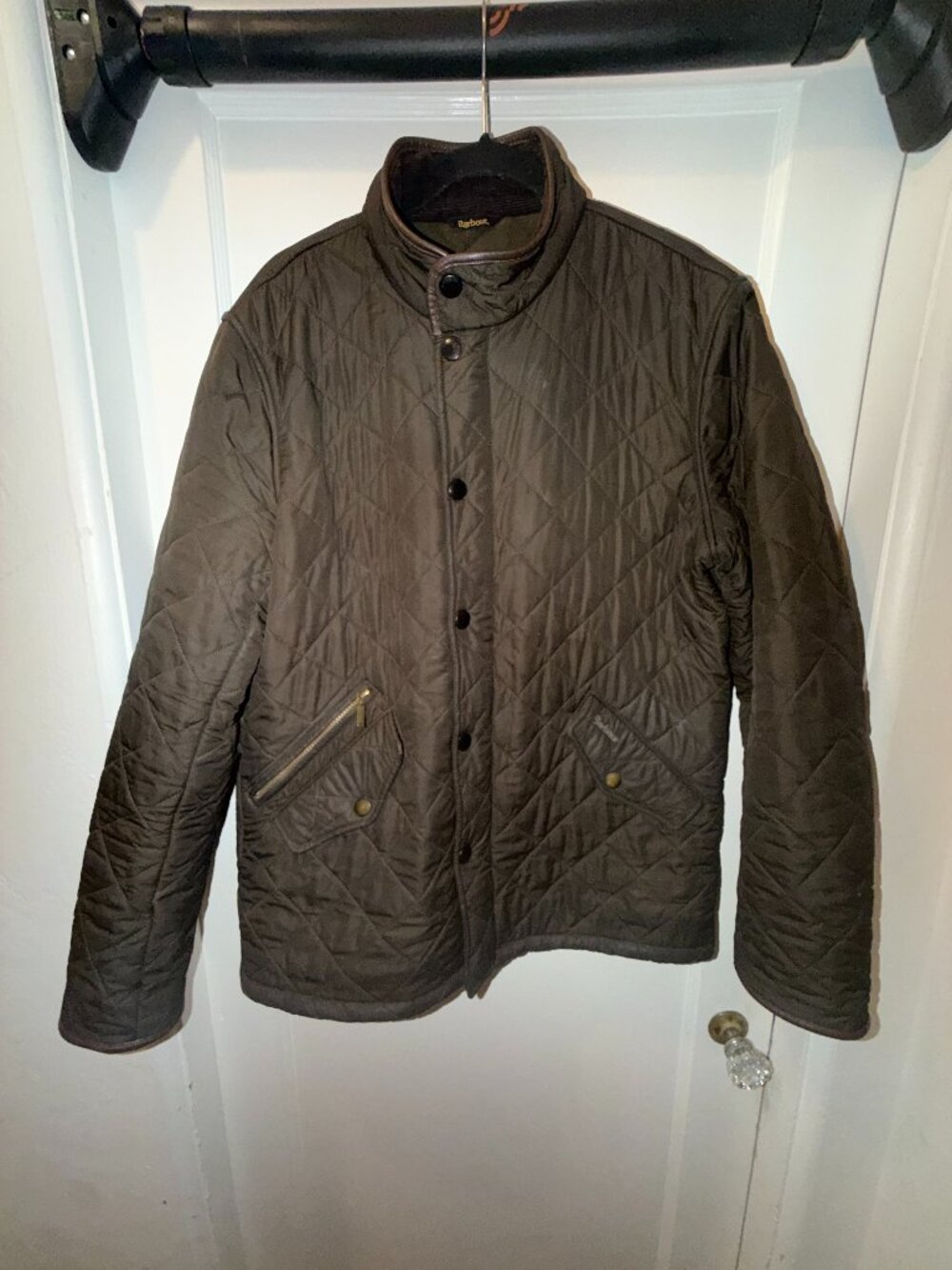 Barbour Powell Quilted Jacket — Olive (Style MQU0281OL51) - Large